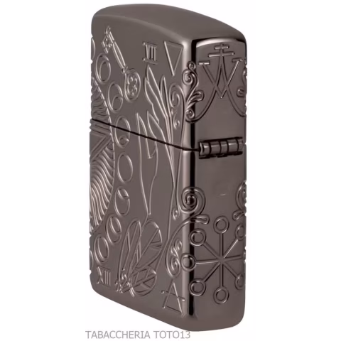 Zippo Armor Diseño wicca en cromo brillante oscuro grabado símbolos mágicos - Alumbradores