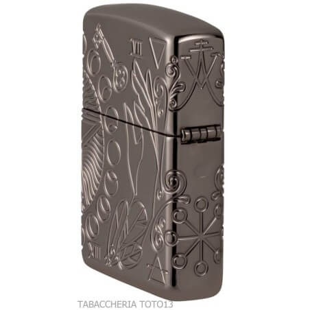 Zippo Armor Wicca-Design in dunkel glänzendem Chrom mit Gravur magischer Symbole Zippo Zippo Feuerzeuge