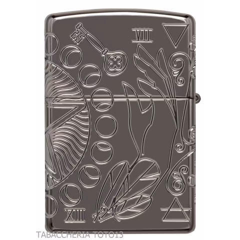 Zippo Armor Diseño wicca en cromo brillante oscuro grabado símbolos mágicos - Alumbradores