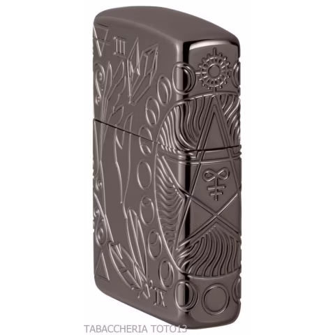 Zippo Armor Diseño wicca en cromo brillante oscuro grabado símbolos mágicos - Alumbradores