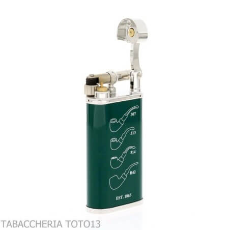 Peterson Metal System green finish with pipe engravings Peterson Of Doublin Pipe Lighters for tobacco pipe