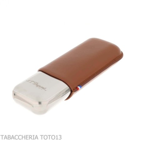Etui à cigares St. Dupont en métal et cuir marron 2 cigares - étui à cigares - Métal