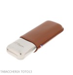 St. Dupont cigar case in metal and brown leather 2 cigars - Poket Case for Cigar - Metal