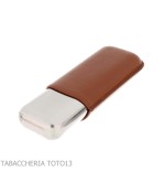 St. Dupont cigar case in metal and brown leather 2 cigars - Poket Case for Cigar - Metal