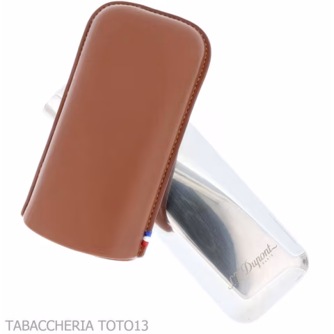 St. Dupont cigar case in metal and brown leather 2 cigars - Poket Case for Cigar - Metal