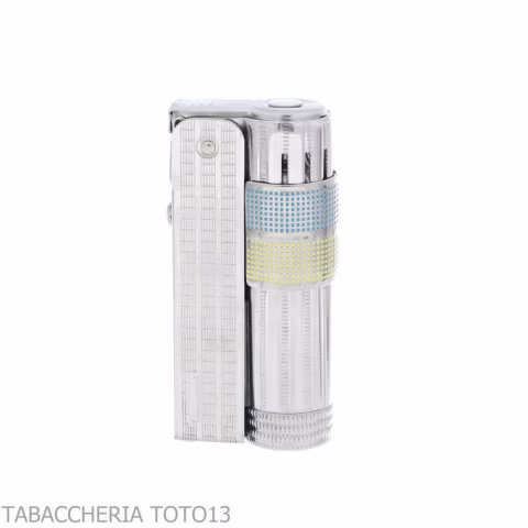 Imco Super Triplex two tone yellow and blue chromed petrol lighter-IMCO