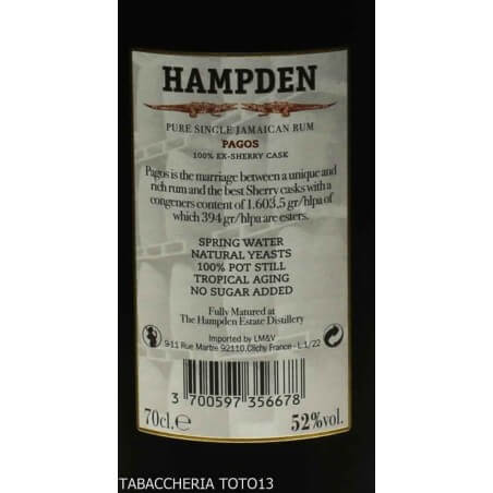 Hampden Estate Pagos sherry cask 2022 Vol.52% Cl.70 Hampden Estate Distillery Rhum