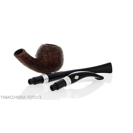 Brebbia 75 anniversary pipe Bent Apple shape sandblasted briar - Tobacco Pipes - Natural root