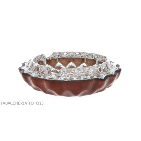 Cenicero redondo en cristal tallado con revestimiento en piel florentina - Accesorios Del Cigarro