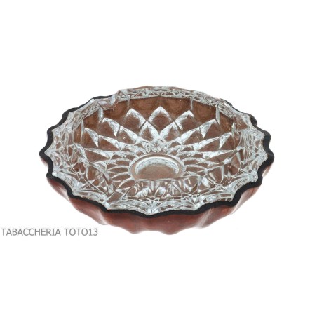 Cenicero redondo en cristal tallado con revestimiento en piel florentina - Accesorios Del Cigarro