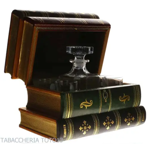 Libro bar en cuero florentino decorado con oro puro - Accesorios Para Vinos Y Licores Y Vidrios