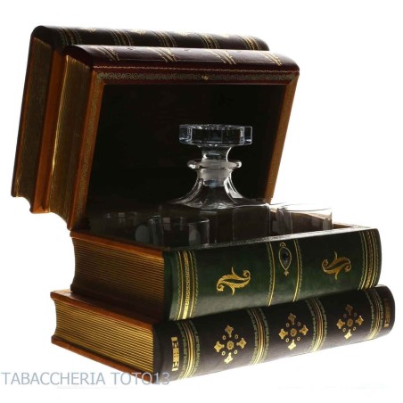 Libro bar in cuoio fiorentino decorato con oro zecchino - Accessori Per Vino & Liquori e Bicchieri