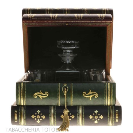 Libro bar in cuoio fiorentino decorato con oro zecchino - Accessori Per Vino & Liquori e Bicchieri