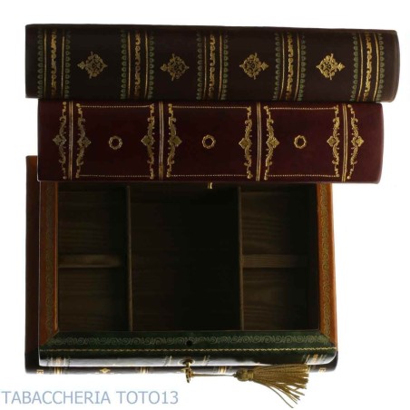 Libro bar in cuoio fiorentino decorato con oro zecchino - Accessori Per Vino & Liquori e Bicchieri