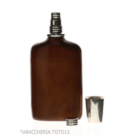 Petaca forrada en cuero florentino con cristal plateado - Accesorios Para Vinos Y Licores Y Vidrios