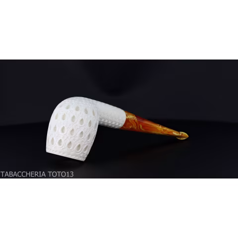 Classic Billiard pipe in sculpted sea foam with air grade 6 decorations-Sea Foam Pipes