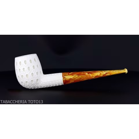 Classic Billiard pipe in sculpted sea foam with air grade 6 decorations-Sea Foam Pipes