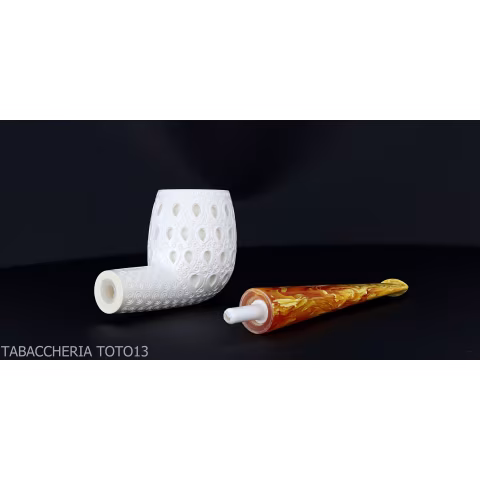 Classic Billiard pipe in sculpted sea foam with air grade 6 decorations-Sea Foam Pipes