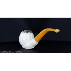 Bent Apple Stand up pipe in sea foam and fireproof ring top in silver