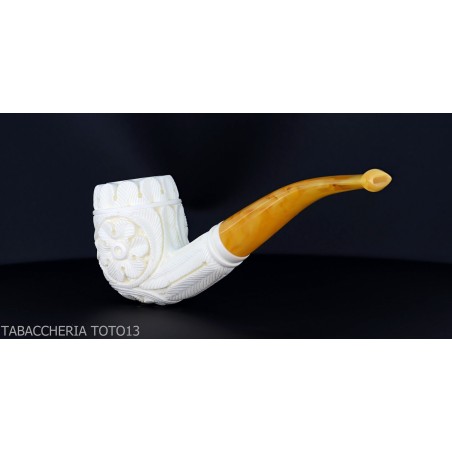 Gebogene Billardpfeife aus Meerschaum mit floralen Dekorationen Klasse 5-Meerschaumpfeifen