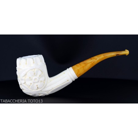 Gebogene Billardpfeife aus Meerschaum mit floralen Dekorationen Klasse 5-Meerschaumpfeifen
