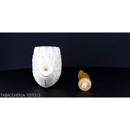 Bent Billiard pipe in sea foam with floral decorations grade 5-Sea Foam Pipes