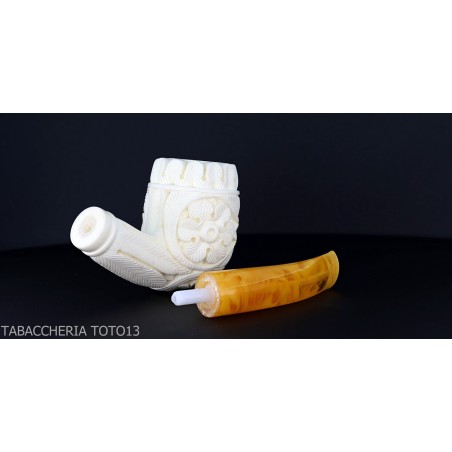 Gebogene Billardpfeife aus Meerschaum mit floralen Dekorationen Klasse 5-Meerschaumpfeifen