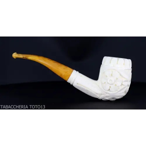 Bent Billiard in schiuma di mare decori floreali grado 5 - Pipe