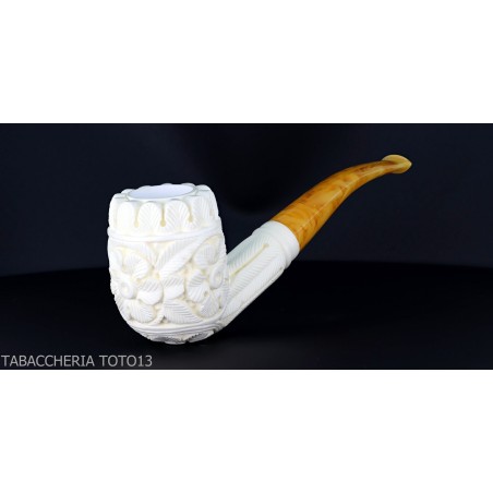 Gebogene Billardpfeife aus Meerschaum mit floralen Dekorationen Klasse 5-Meerschaumpfeifen