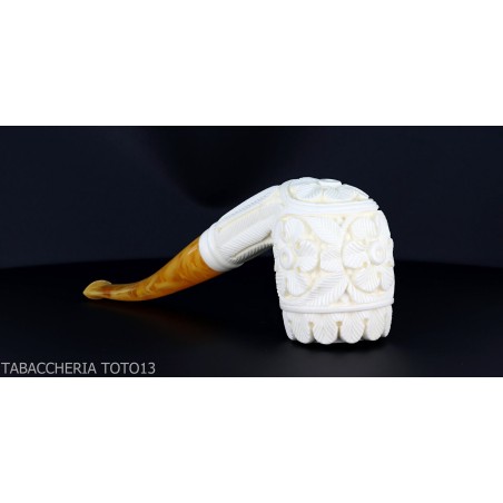 Gebogene Billardpfeife aus Meerschaum mit floralen Dekorationen Klasse 5-Meerschaumpfeifen