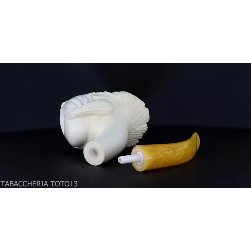 Pipe en écume de mer sculptée, pouf fumeur - Lubinski