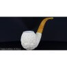 Bent Apple shaped pipe in sea foam with floral decorations Lubinski