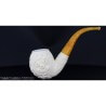 Bent Apple shaped pipe in sea foam with floral decorations Lubinski