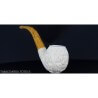 Bent Apple shaped pipe in sea foam with floral decorations Lubinski