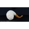 Bent Apple shaped pipe in sea foam with floral decorations Lubinski