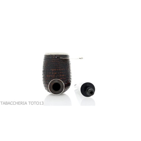 Brebbia Italia forma Billiard in radica sabbiata con cappuccio e coperchio in argento - Pipe