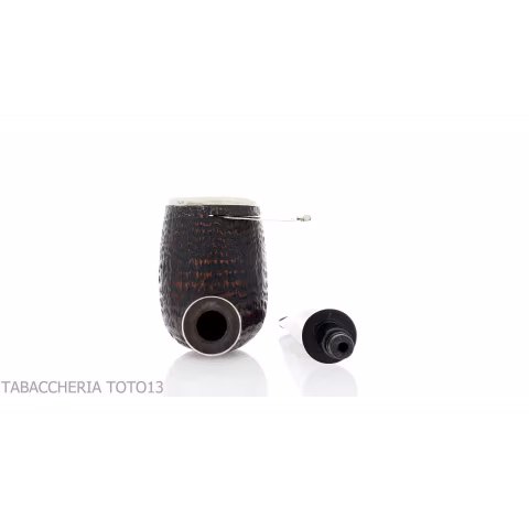 Pipe billard Brebbia Italia en bruyère sablée avec capuchon et couvercle en argent - Pipe Pour le Tabac - Racine naturelle, A