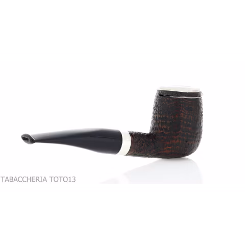 Brebbia Italia Billiard shaped pipe in sandblasted briar with silver cap and lid - Tobacco Pipes - Natural root, Silver