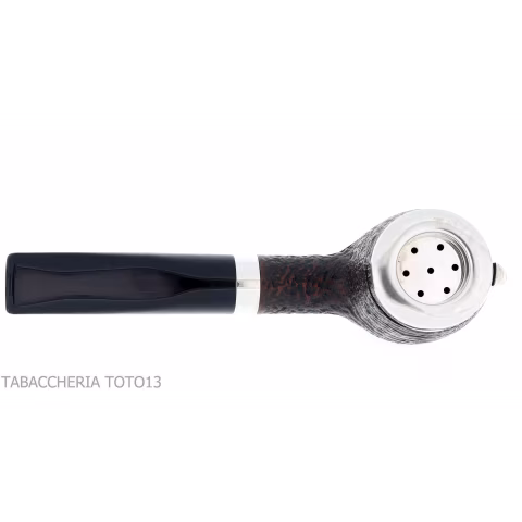 Pipe billard Brebbia Italia en bruyère sablée avec capuchon et couvercle en argent - Pipe Pour le Tabac - Racine naturelle, A