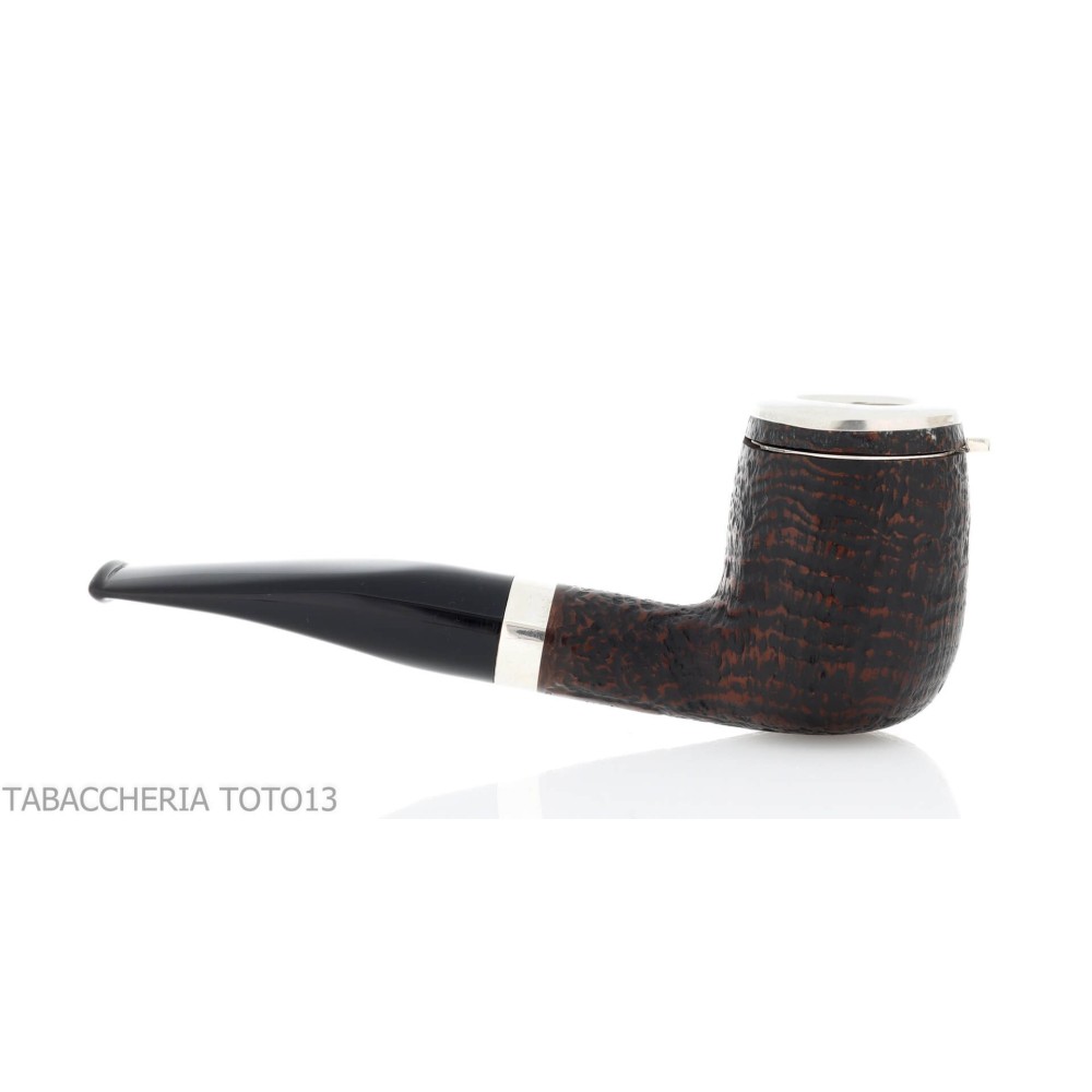 Brebbia Italia forma Billiard in radica sabbiata con cappuccio e coperchio in argento - Pipe