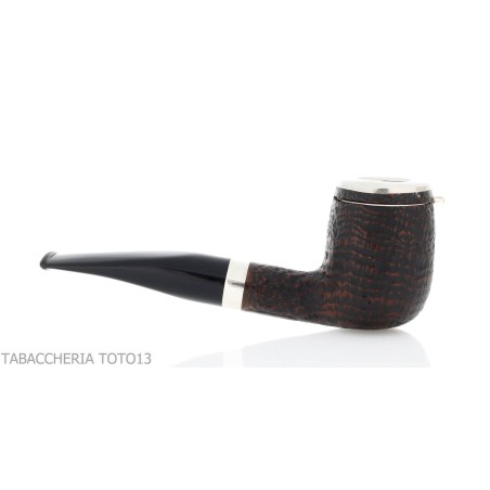Brebbia Italia forma Billiard in radica sabbiata con cappuccio e coperchio in argento - Pipe