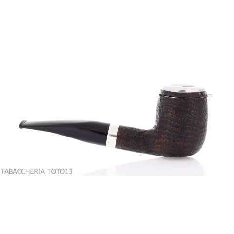 Pipe billard Brebbia Italia en bruyère sablée avec capuchon et couvercle en argent - Pipe Pour le Tabac - Racine naturelle, A