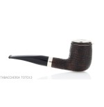 Pipe billard Brebbia Italia en bruyère sablée avec capuchon et couvercle en argent - Pipe Pour le Tabac - Racine naturelle, A