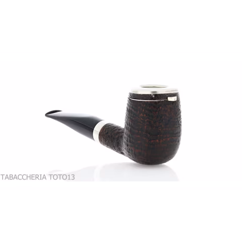 Pipe billard Brebbia Italia en bruyère sablée avec capuchon et couvercle en argent - Pipe Pour le Tabac - Racine naturelle, A