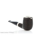 Brebbia Italia Billiard shaped pipe in sandblasted briar with silver cap and lid - Tobacco Pipes - Natural root, Silver