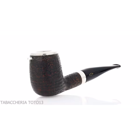 Brebbia Italia Billiard shaped pipe in sandblasted briar with silver cap and lid - Tobacco Pipes - Natural root, Silver