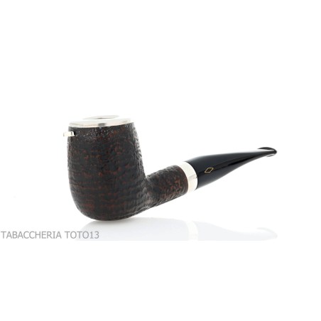 Brebbia Italia forma Billiard in radica sabbiata con cappuccio e coperchio in argento - Pipe