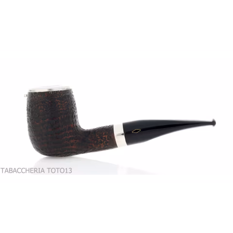 Brebbia Italia Billiard shaped pipe in sandblasted briar with silver cap and lid - Tobacco Pipes - Natural root, Silver