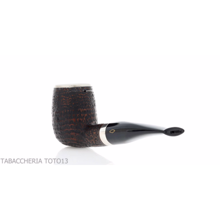 Brebbia Italia Billiard shaped pipe in sandblasted briar with silver cap and lid - Tobacco Pipes - Natural root, Silver