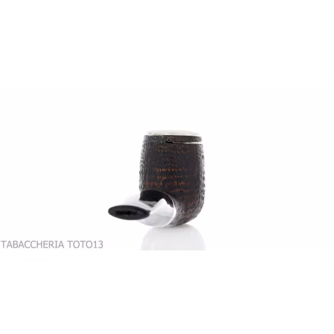 Brebbia Italia Billiard shaped pipe in sandblasted briar with silver cap and lid - Tobacco Pipes - Natural root, Silver